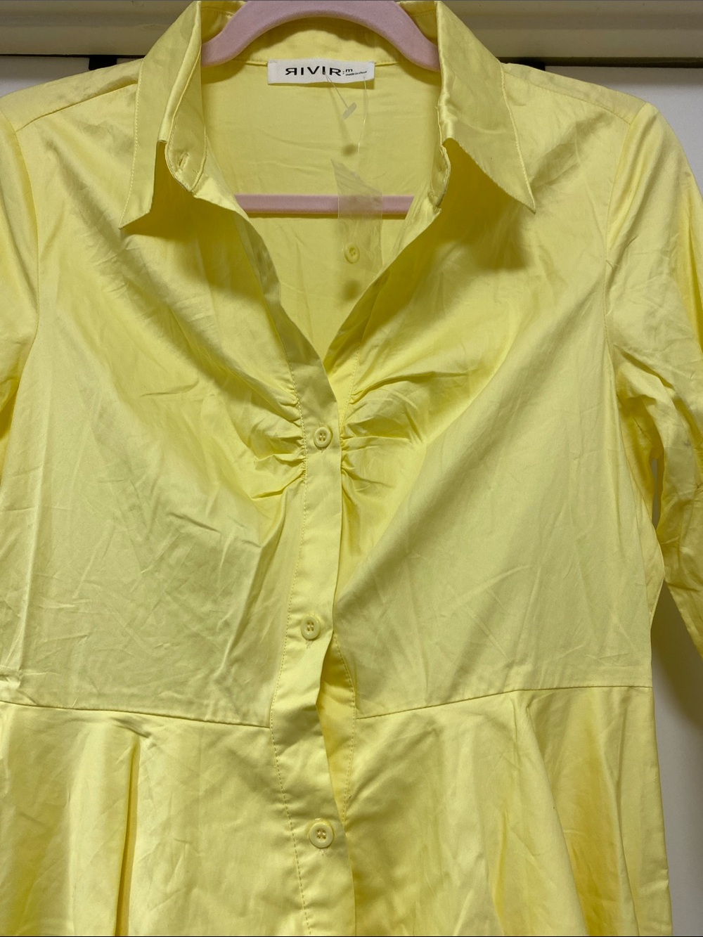 New, Rivir Yellow Ruffle High-Low Button Shirt Dress - Picture 4 of 14
